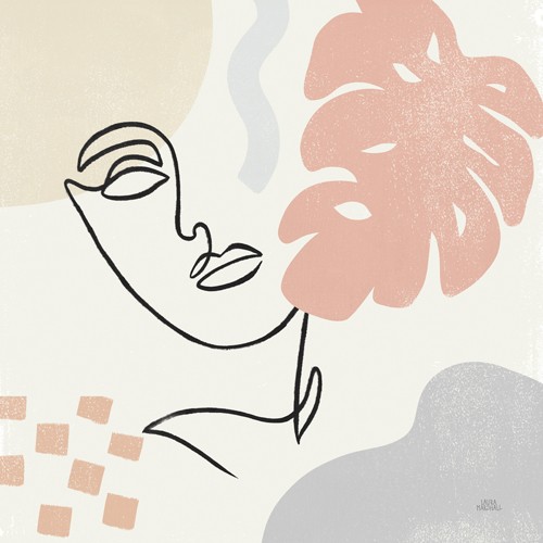 Laura Marshall, Through the Window I (Frau, Gesicht, Linie, reduziert, Pfanzenblatt, Muster, abstrahiert, Modern, Wohnzimmer, Wunschgröße, Grafik)
