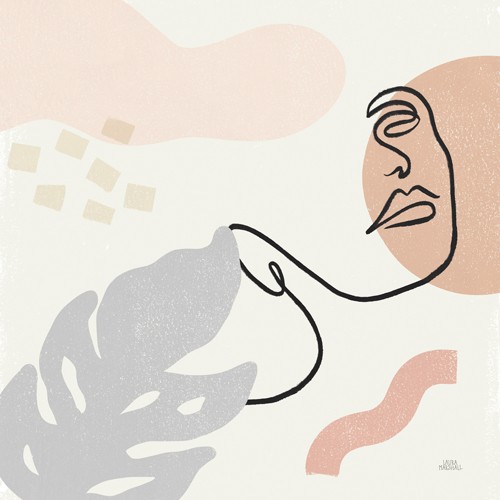 Laura Marshall, Through the Window I (Frau, Gesicht, Linie, reduziert, Pfanzenblatt, Muster, abstrahiert, Modern, Wohnzimmer, Wunschgröße, Grafik)