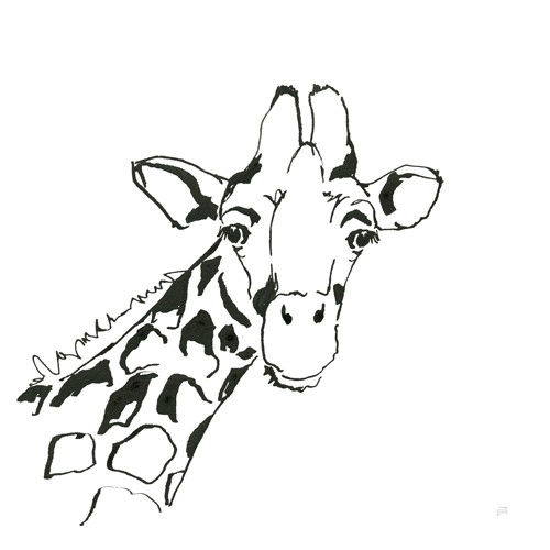 Chris Paschke, African Animals I (Giraffe, Tier, Portrait, Zeichnung, Treppenhaus, Wohnzimmer, Wunschgröße, schwarz/weiß)