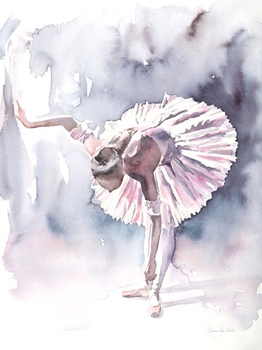 Aimee del Valle, Ballet VI (Tänzerin, Ballett, Ballerina, Eleganz, Verbeugung, Aquarell, Malerei, Wunschgröße, Treppenhaus, Wohnzimmer, Jugendzimmer, Tanzschule, bunt)