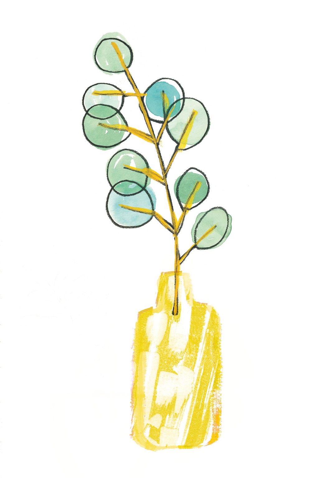 Sue Schlabach, Vase Phase II (Stillleben, Vase, Blatt, Blätter, modern, flach, reduziert, Umrisse, Wunschgröße, Esszimmer, Treppenhaus)