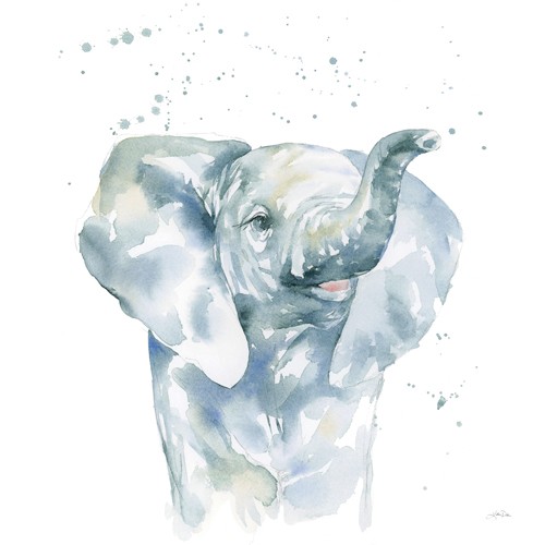 Katrina Pete, Baby Elephant (Elefant, Baby-Elefant, Tier, Tierportrait, niedlich, Aquarell, Malerei, Wunschgröße, Kinderzimmer, grau/weiß)