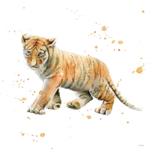 Katrina Pete, Tiger Cub (Tiger, Raubkatze, Baby-Tiger, Tier, Tierportrait, niedlich, Aquarell, Malerei, Wunschgröße, Kinderzimmer, orange/weiß)