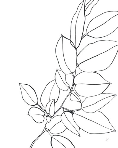 Karyn Panganiban, Magnolia Branch II (Blatt, Zweig, Linien, filigran, Zeichnung, Umrisse, Wunschgröße, Teppenhaus, schwarz/weiß)