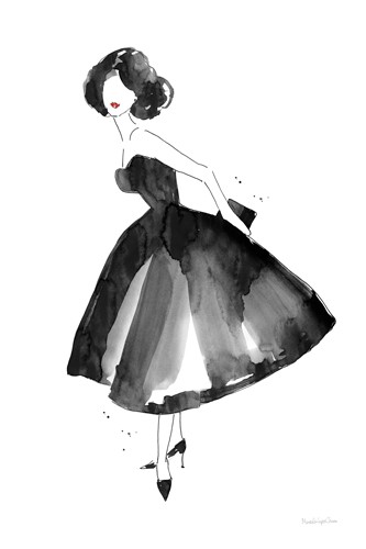 Mercedes Lopez Charro, Fashion Debutante (Frau, Mode, Modezeichnung, Eleganz, Kleid, Wunschgröße, Aquarell, Treppenhaus, schwarz/weiß)