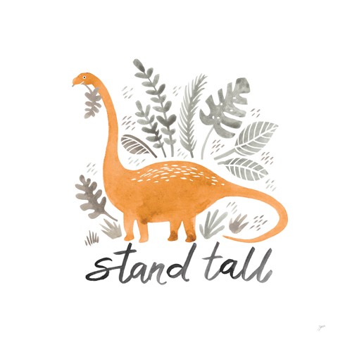 Karyn Panganiban, Dino Inspiration II (Dinosaurier, Urtiere, Brontosaurus, Langhals, Blätter, Zweige, aufrecht bleiben, Inspiration, Motivation, Kalligrafie, Schriftzug, Spruch, Wunschgröße, Treppenhaus, Grafik, Kinderzimmer)