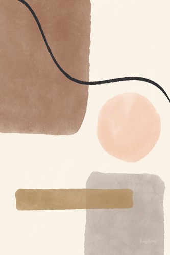 Becky Thorns, Geo Abstract I (Abstrakt, abstrakte Malerei, geometrische Formen,  Linie, Kreis, Farbfelder, Wunschgröße, Büro, Treppenhaus, Wohnzimmer, beige/braun)