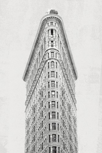 Wild Apple Portfolio, Flatiron Building NYC (Gebäude, Architektur, New York, Hochhaus, Wahrzeichen, Städte, Metropole, Detail, Dach, Fotokunst, Wunschgröße, Wohnzimmer, schwarz/weiß)
