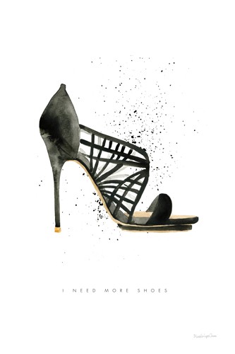 Mercedes Lopez Charro, Stiletto Style I (Mode, Modezeichnung, Schuh, Stiletto, Pfennigabsatz, Riemchen, Wunschgröße, Aquarell, Treppenhaus, schwarz/weiß)