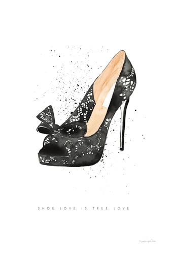 Mercedes Lopez Charro, Stiletto Style IV (Mode, Modezeichnung, Schuh, Stiletto, Pfennigabsatz, Schleife, Wunschgröße, Aquarell, Treppenhaus, schwarz/weiß)