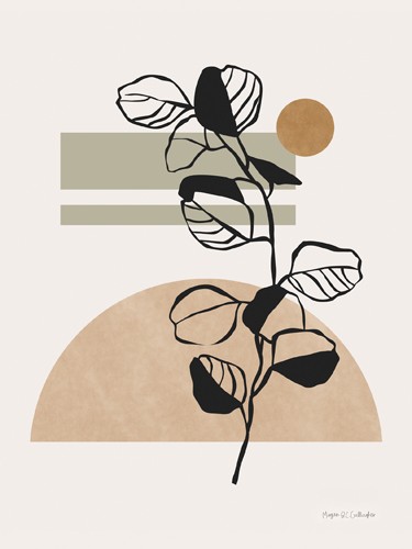 Megan Gallagher, Scandi Farmhouse II (Blätter, Zweig, stilisiert, reduziert, Silhouette, Grafik, geometrische Formen, modern, Wunschgröße, Wohnzimmer, Treppenhaus,)