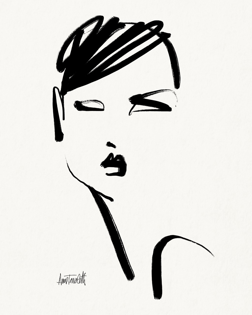 Anne Tavoletti, Brush Portrait IV (Frau, Portrait, Gesicht, reduziert, modern, Linien, Grafik, Treppenhaus, Wunschgröße, schwarz/weiß)