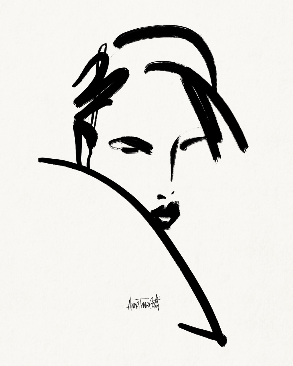 Anne Tavoletti, Brush Portrait V (Frau, Portrait, Gesicht, reduziert, modern, Linien, Grafik, Treppenhaus, Wunschgröße, schwarz/weiß)