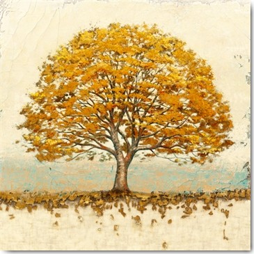 James Wiens, Golden Oak (Wunschgröße, Malerei, Natur, Baum, Eiche, Dunst Nebel, Einsamkeit, Herbst,fallende Blätter, Schlafzimmer, Treppenhaus, Wohnzimmer, bunt)