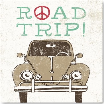 Oliver Towne, Road Trip Beetle (Retro, 68er, VW, Käfer, Automobil, Peace, Symbol, Freiheit, Wohnzimmer, Jugendzimmer, Wunschgröße, Grafik, grau/bunt)