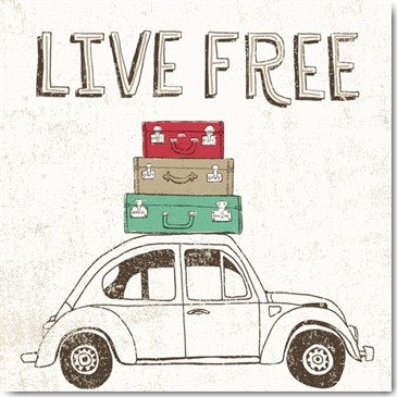 Oliver Towne, Road Trip Beetle Luggage (Retro, 68er, VW, Käfer, Automobil, Aufbruch, Reise, Freiheit,Koffer, Wohnzimmer, Jugendzimmer, Wunschgröße, Grafik,  grau/bunt)