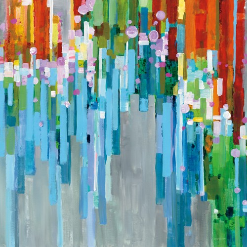 Danhui Nai, Rainbow of Stripes Square (Wunschgröße, Malerei, Streifen, Regenbogen, abstrahiert, abstrakte Malerei, Modern, Wohnzimmer, Treppenaus, Arztpraxis, Büro, Schlafzimmer, bunt)