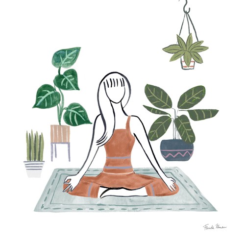 Farida Zaman, Self Care II (Pflanzen, Topfpflanze, Blumentöpfe, Sport, Yoga, Frau, Übungen, modern, Wunschgröße, Malerei, Treppenhaus,)