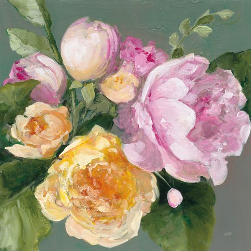 Julia Purinton, June Bouquet (Blumen, Blüten, üppig, Rosen, Knospen, Sommerblumen, Wunschgröße, Esszimmer, bunt)