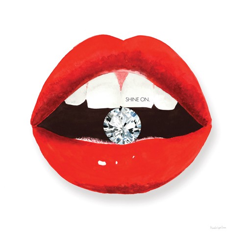 Mercedes Lopez Charro, Hot Lips II (Mund, Lippen, Zähne, Diamant, Erotik, Lippenstift, Popart, Wunschgröße, Wohnzimmer, Grafik, rot/weiß)
