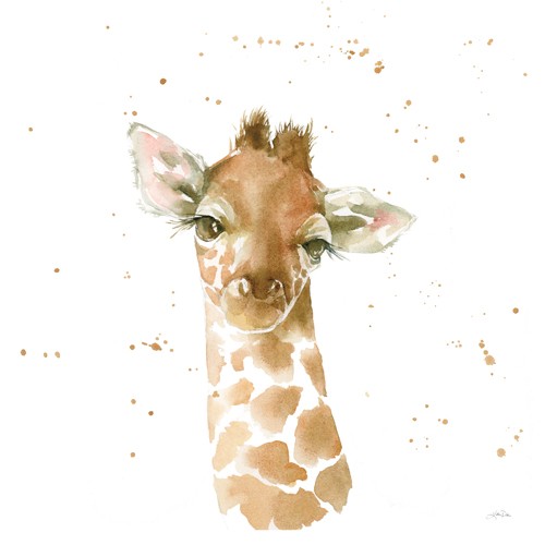 Katrina Pete, Baby Giraffe (Giraffe, Baby-Giraffe, Tier, Tierportrait, niedlich, Aquarell, Malerei, Wunschgröße, Kinderzimmer, braun/weiß)