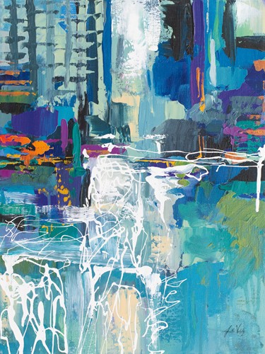 Jeanette Vertentes, Motion (Abstrakt, Abstrakte Malerei, Linien, Pinselspuren, Farbflächen, Bewegung, Wunschgröße, modern, Wohnzimmer, Büro, blau/bunt)
