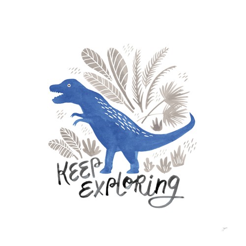 Karyn Panganiban, Dino Inspiration IV (Dinosaurier, Urtiere, T-Rex, Blätter, Zweige, Forscher, Inspiration, Motivation, Kalligrafie, Schriftzug, Spruch, Wunschgröße, Treppenhaus, Grafik, Kinderzimmer)