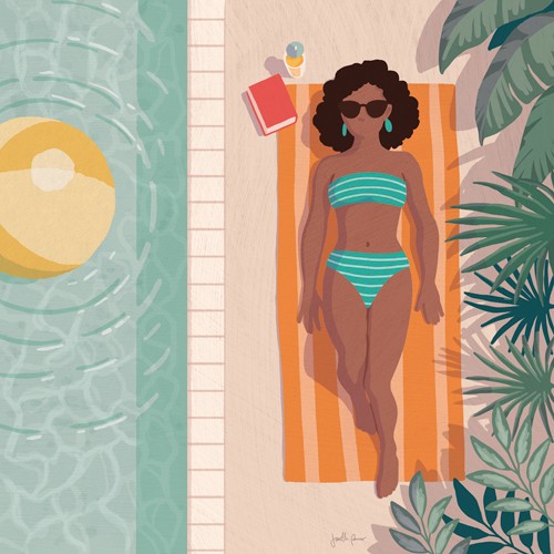Janelle Penner, Beach Babes III (Pool, Frau, Sonnenbad, Bikini, Urlaub, Dolce Vita, Aufsicht, Vogelperspektive, modern, Wohnzimmer, Wunschgröße)