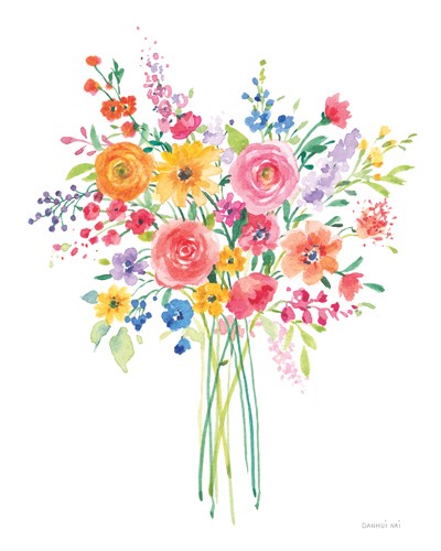 Danhui Nai, Sunshine Flowers (Blumen, Blumenstrauß, Sommerblumen, zart, fragil, filigran, Wunschgröße, Malerei, Wohnzimmer, Treppenhaus,   pastell - bunt)