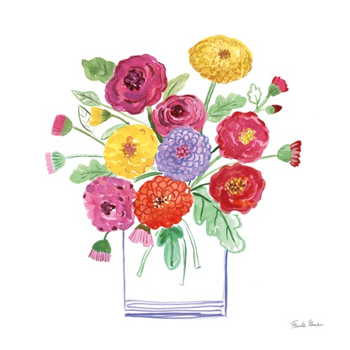 Farida Zaman, Mums (Stillleben, Blumenvase, Blumen,  Strauß, modern, zeitgenössisch, Wunschgröße, Treppenhaus, Esszimmer, bunt)
