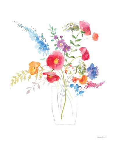 Danhui Nai, Semi Abstract Floral II (Blumen, Blumenstrauß, Sommerblumen, zart, fragil, filigran, Wunschgröße, Malerei, Wohnzimmer, Treppenhaus,   pastell - bunt)