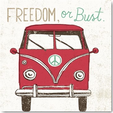 Oliver Towne, Road Trip Bus (Retro, 68er, VW-Bus, Bully, Automobil, Peace, Symbol, Freiheit, Wohnzimmer, Jugendzimmer, Wunschgröße, Grafik, grau / rot)