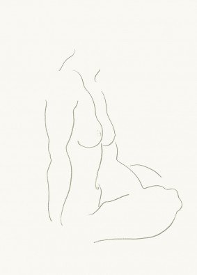 Werner Maier, Akt 5 (Akt, Zeichnung, Erotik, sitzende Frau, Studie, Skizze, People & Eros, nackt, Schlafzimmer, Wunschgröße, schwarz/weiß)