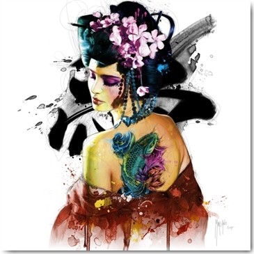 Patrice Murciano, Memories of a Geisha (Wunschgröße, Pop Art, Frau, Leuchtfarben, Neon, Schrill, Modern, Malerei, Jugendzimmer, Wohnzimmer, Geisha)