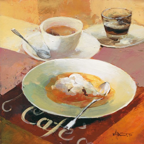 Willem Haenraets, Café Grande I (Wunschgröße, Malerei, Stillleben, Tasse, Kaffeetasse, Kaffee, Espresso, Küche, Süßspeise, Gastronomie, Bistro, Esszimmer, bunt)