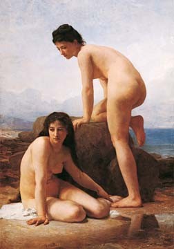 WILLIAM ADOLPHE BOUGUEREAU, The Bathers (Badende, Aktmalerei, nackt,  Frauen, Erotik, Symbolismus, Felsen, Klassiker, Wohnzimmer, Schlafzimmer,  Treppenhaus, Wunschgröße, Malerei)