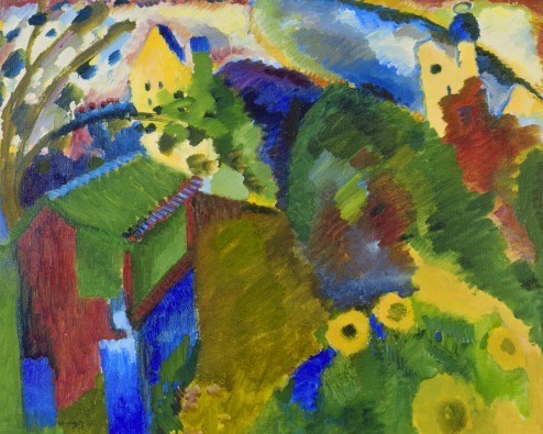 Wassily Kandinsky, Murnau - Garten I (Klassische Moderne, Expressionismus, Dorf, Garten Wohnzimmer, Büro, Arztpraxis, Wunschgröße, Malerei, bunt)