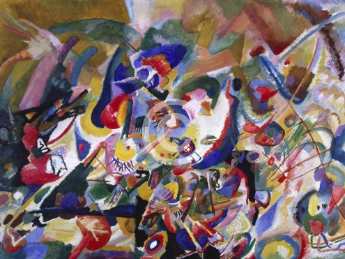 Wassily Kandinsky, Studie zu Komposition VII (Wunschgröße, Klassische Moderne, Malerei, abstrakte Kunst, Chaos, Durcheinander, abstrakte Formen, abstrakte Muster, Linien,  Bögen, Wohnzimmer, Büro, Arztpraxis, Wunschgeröße,  bunt)