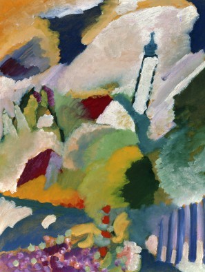 Wassily Kandinsky, Kirche in Murnau (Klassische Moderne, Expressionismus, Dorf, Kirchturm, Wohnzimmer, Büro, Arztpraxis, Wunschgröße, Malerei, bunt)