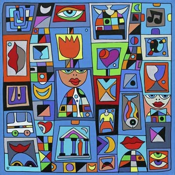 Wlad Safronow, Holiday (Pop/Op Art, Comic, Raster, Vielfalt, leuchtend, Wimmelbild, Wohnzimmer, Jugendzimmer, Grafik, Wunschgröße, bunt)