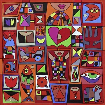 Wlad Safronow, Birthday (Pop/Op Art, Comic, Raster, Vielfalt, leuchtend, Wimmelbild, Wohnzimmer, Jugendzimmer, Grafik, Wunschgröße, bunt)