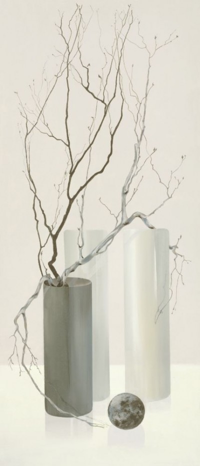 Wonder Alice, SLENDER TWIGS I (Blumen, Vasen, Zweige, Esszimmer, Wohnzimmer, Stillleben, modern, reduziert, kühl, grau/weiß,)
