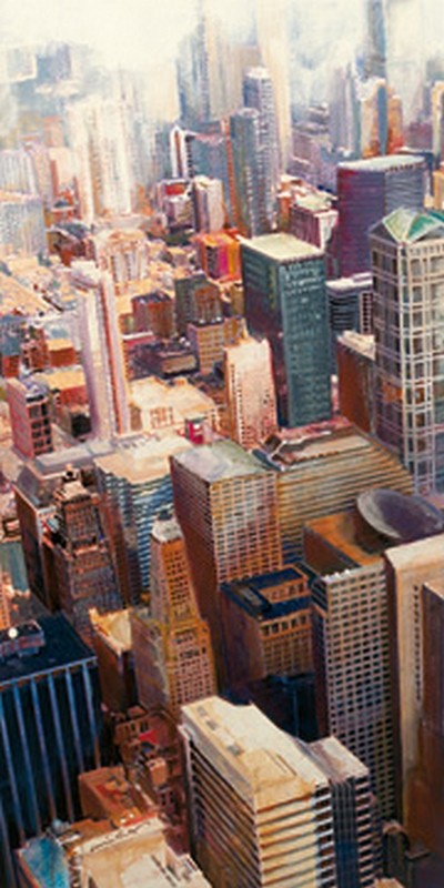 Wulf Reinshagen, Chicago I (Gebäude, Architektur, Städte, USA, Skyline, Hochhäuser, Metropole, Luftbild, Vogelperspektive, moderne Malerei, Wohnzimmer, Büro, Business, Wunschgröße)