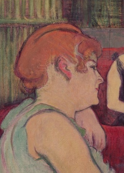 Henri de Toulouse-Lautrec, In the Salon at the Rue des Moulins, detail of one of the women, 1894 (charcoal and oil)