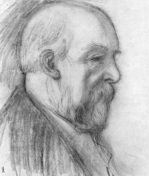 Maurice Denis, Odilon Redon (1840-1916) 1899 (charcoal) (b/w photo) (Künstler, Portrait, Profil, Odilon Rodin, Maler, Studie, Zeichnung, Persönlichkeiten, Bildbetrachtung, Wohnzimmer, Galerie, Wunschgröße, schwarz/weiß)