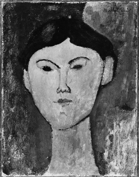 Amedeo Modigliani, Beatrice Hastings (1879-1943) c.1914-15 (oil on canvas) (b/w photo) (Portrait, Gesicht, Frau, junge Frau, Expressionismus, klassische Moderne, Malerei, Wohnzimmer, Treppenhaus, Wunschgröße, schwarz/weiß)