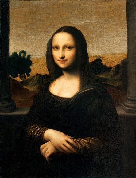 Leonardo da Vinci, The Isleworth Mona Lisa (oil on canvas) (Renaissance, Malerei, Portrait, La Gioconda, Frau, Kopf, Lächeln, Landschaft, Schlafzimmer, Wohnzimmer,  Klassiker, Wunschgröße, bunt)