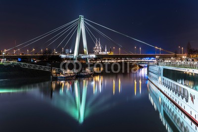 xurzon, SeverinsbrÃ¼cke (brÃ¼cke, cologne, hafen, rhein, stadt, nacht, wasser, verkehr, schiff, passagierschiff, boot, besinnung, licht, ufer, stad)