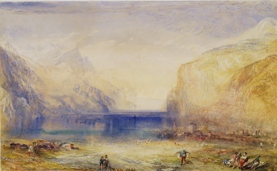 Joseph Mallord William Turner, Fluelen: Morning (looking towards the lake) 1845 (w/c and gouache with scratching out on wove paper)