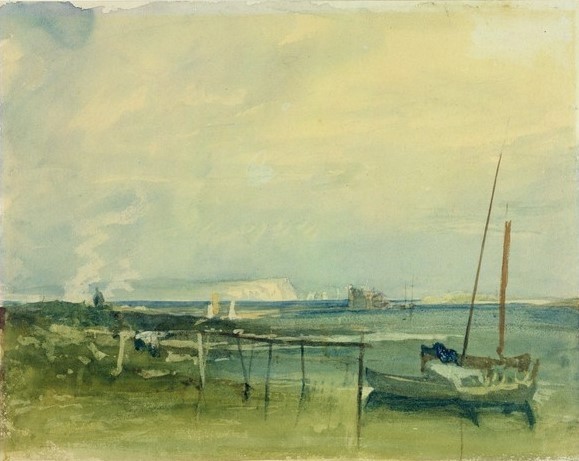 Joseph Mallord William Turner, Coast Scene with White Cliffs and Boats on Shore (w/c & graphite on paper)